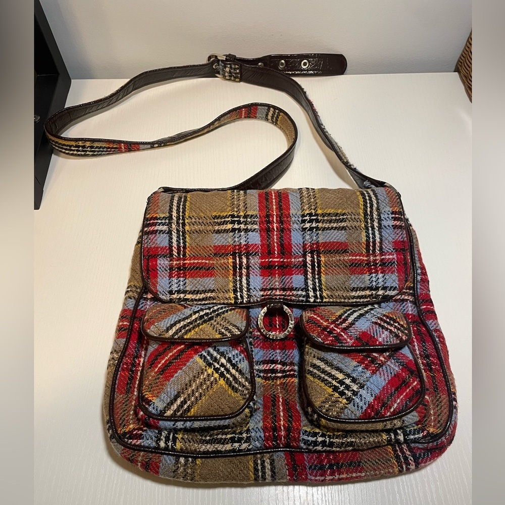 Vera Bradley Wool Patchwork Highland Plaid Crossbody Saddlebag